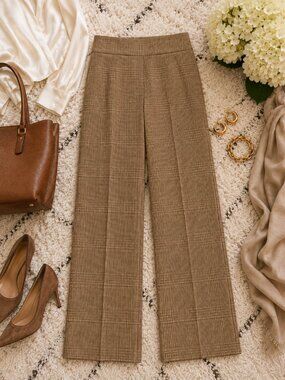 Kasper Plaid Wide Leg Camel Career Pants Size 18 NWT